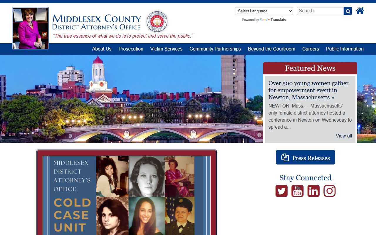 Middlesex County District Attorney homepage for Middlesex arrest records and criminal cases
