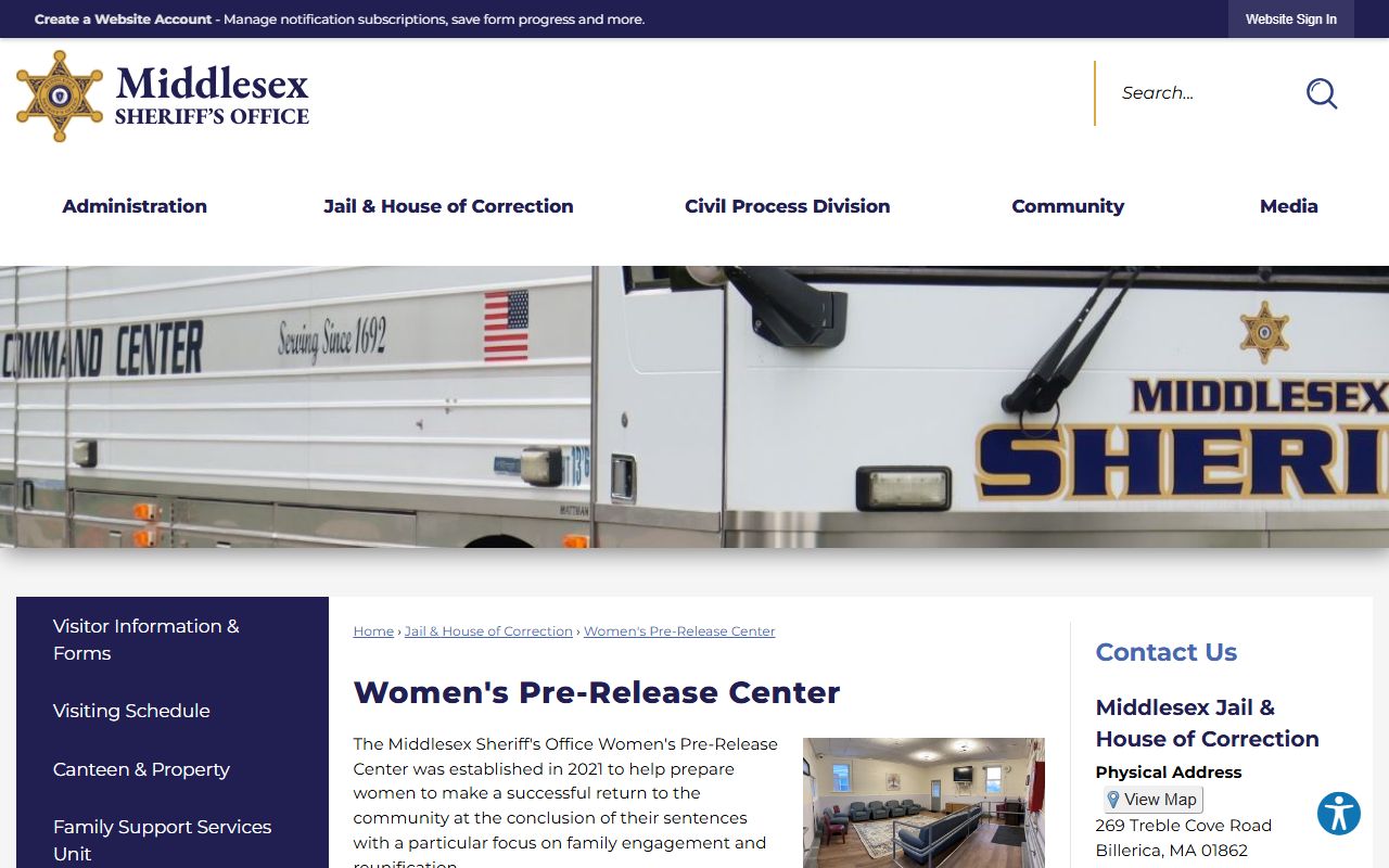 Middlesex County inmate population Women's Pre-Release Center page at Middlesex Sheriff