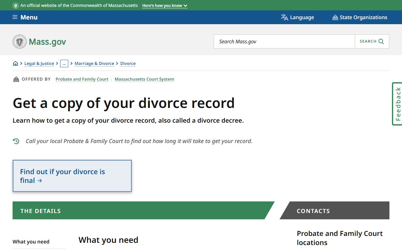 Massachusetts divorce record copy instructions for Middlesex County divorce records