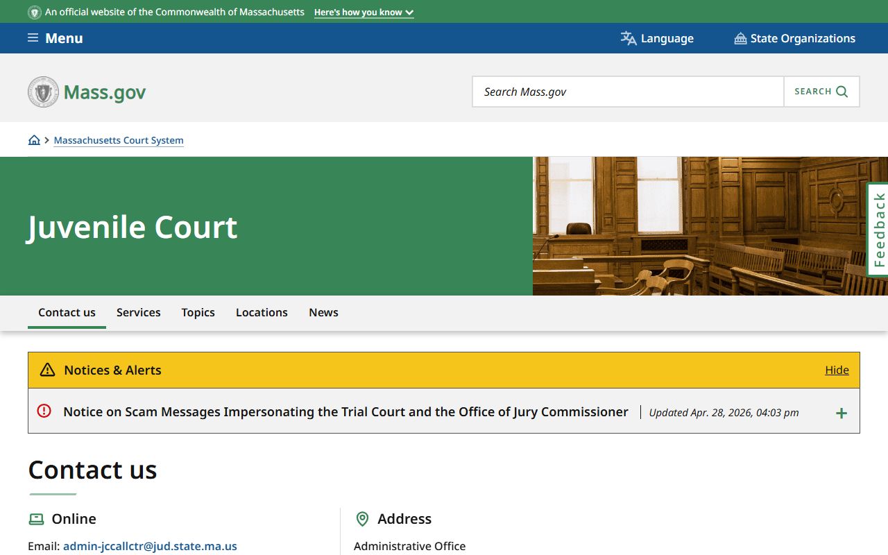 Massachusetts Juvenile Court page showing restricted Middlesex County court records categories