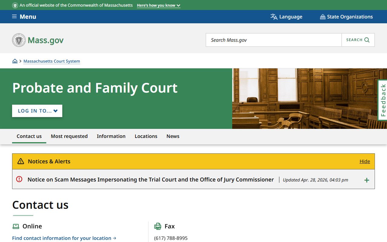 Middlesex County probate records department overview on Mass.gov
