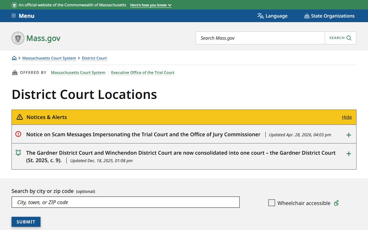 Middlesex County court records search by division in MassCourts