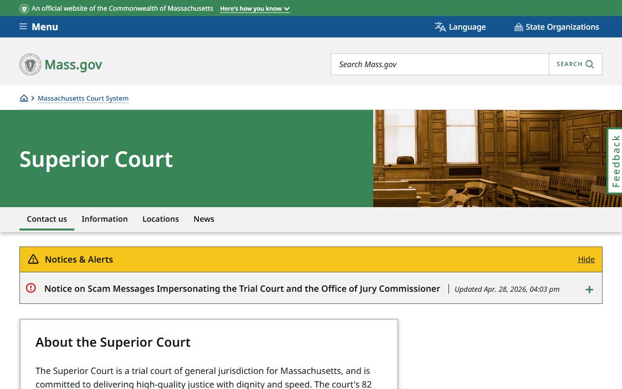 Massachusetts Superior Court department page for Middlesex County Court records